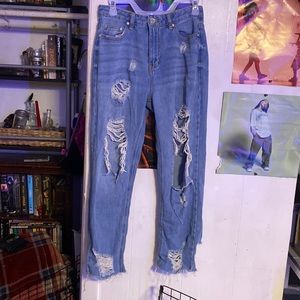 Light blue/grey ripped baggy blue jeans, size 7/27 indigo rein